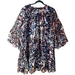 Jade Johnny Was Elaine 100% Silk Chiffon Ruffle Sheer Slv Mini Dress XL Fairy